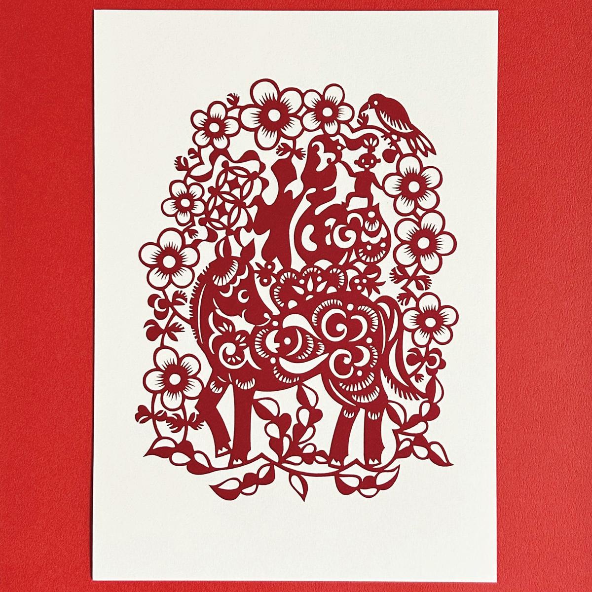 レーザーカット切り紙［馬上有福］